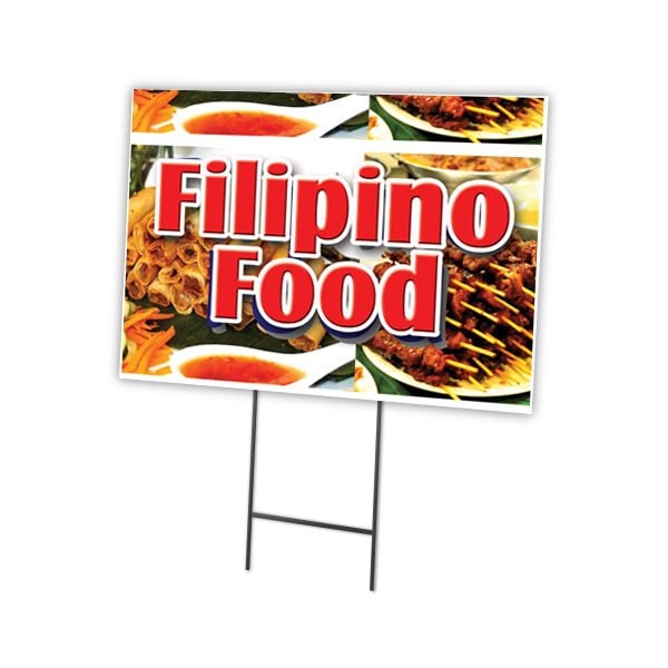 Filipino Food Yard Sign & Stake outdoor plastic coroplast window, C-1824-DS-Filipino Food